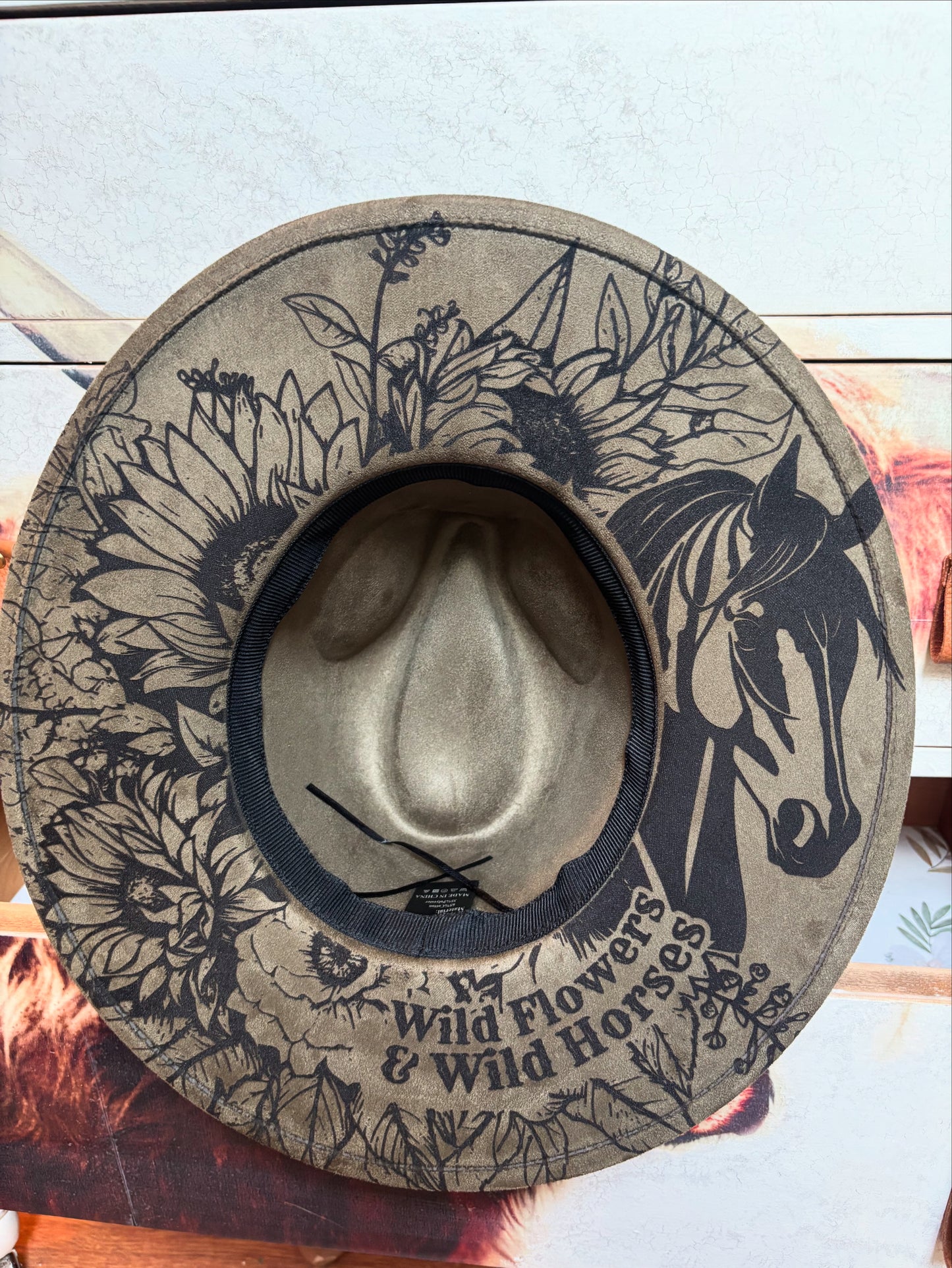 Wild Flowers & Wild Horses - wide brim fedora hat