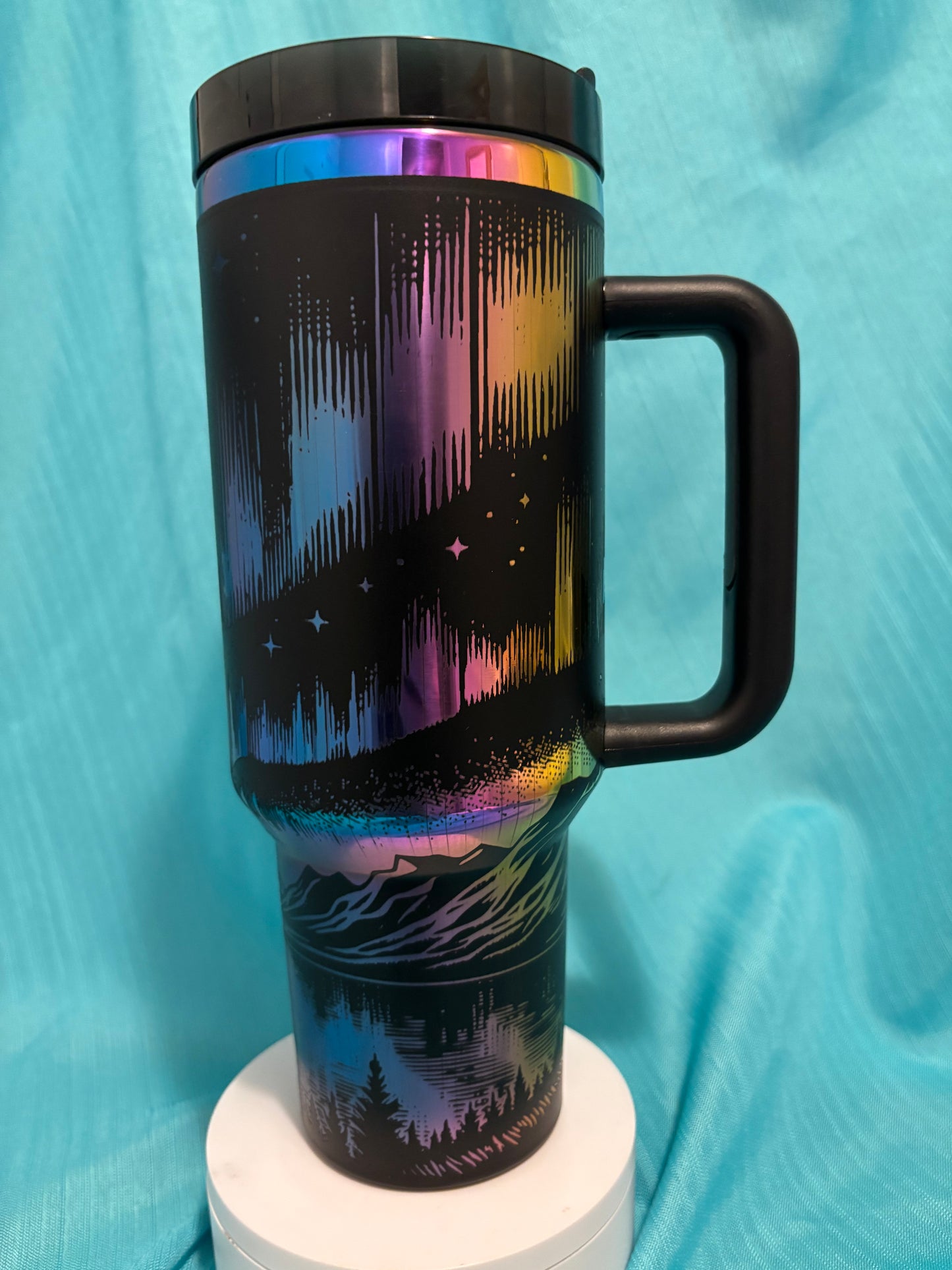 Northern Lights- 40oz black/oil slick laser engraved Tumbler