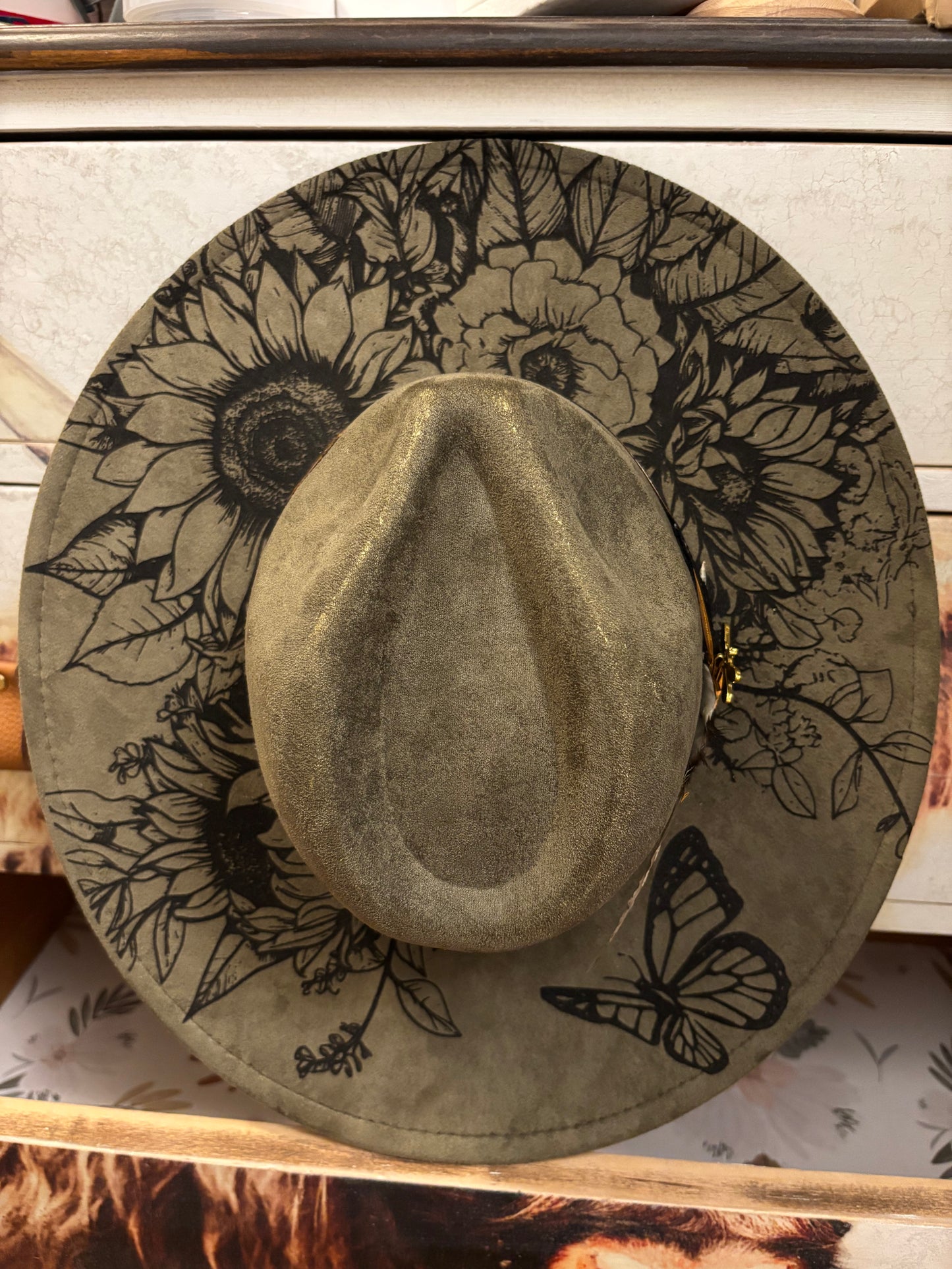Compass Rose Dreamer (olive green)- wide brim fedora hat
