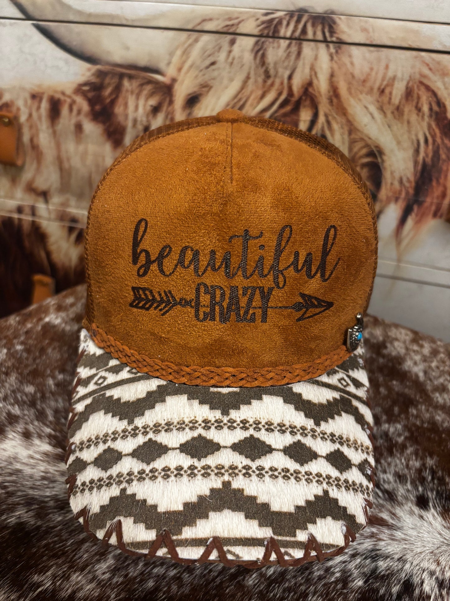 Beautiful Crazy - cowhide brim Suede Trucker Hat
