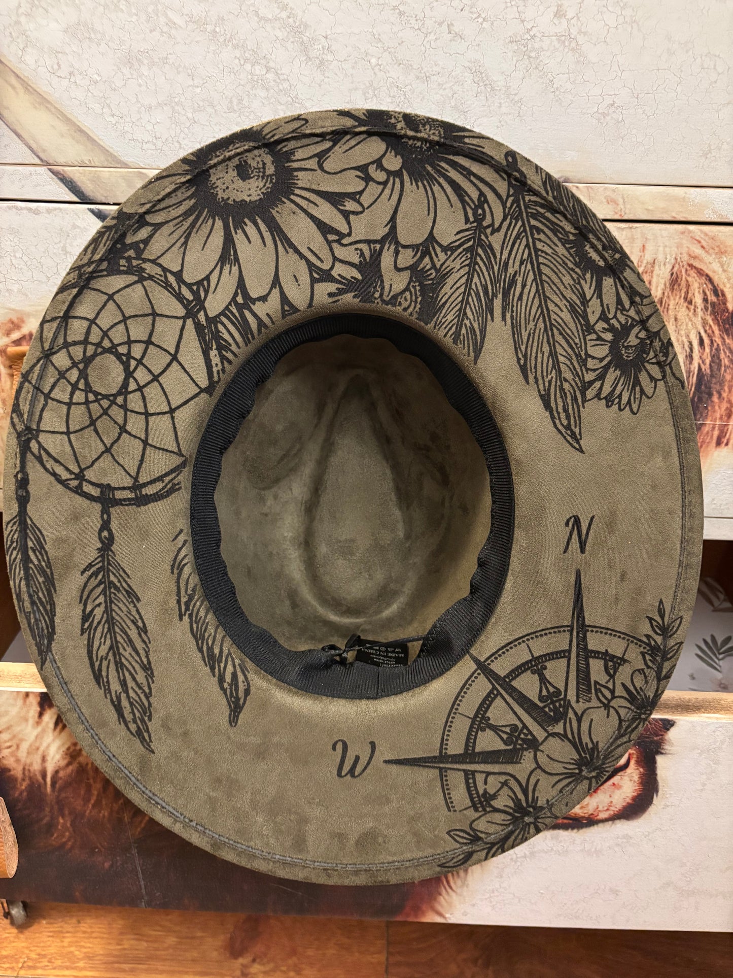 Compass Rose Dreamer (olive green)- wide brim fedora hat