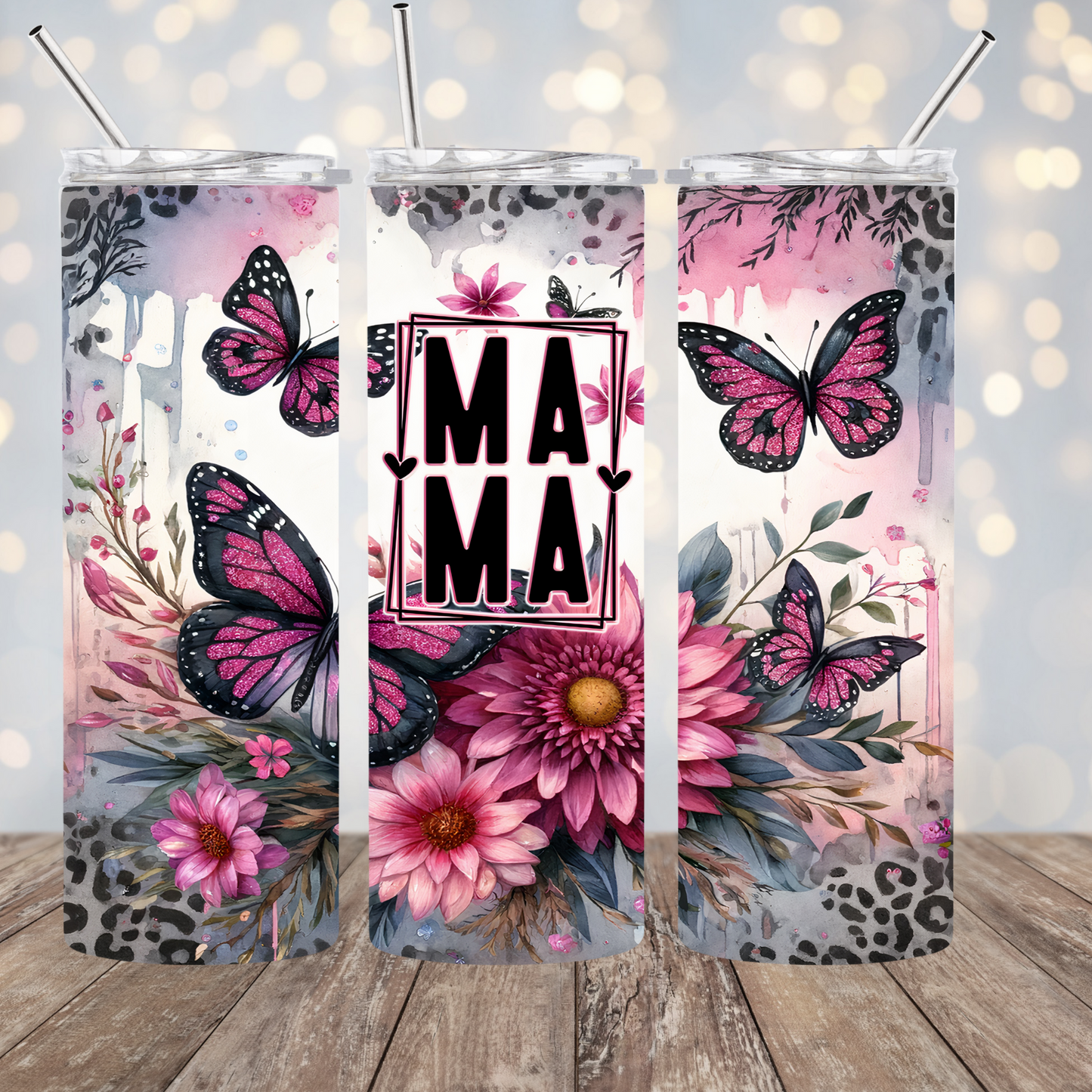 MAMA Pink Floral & Butterflies - 20ozTumbler