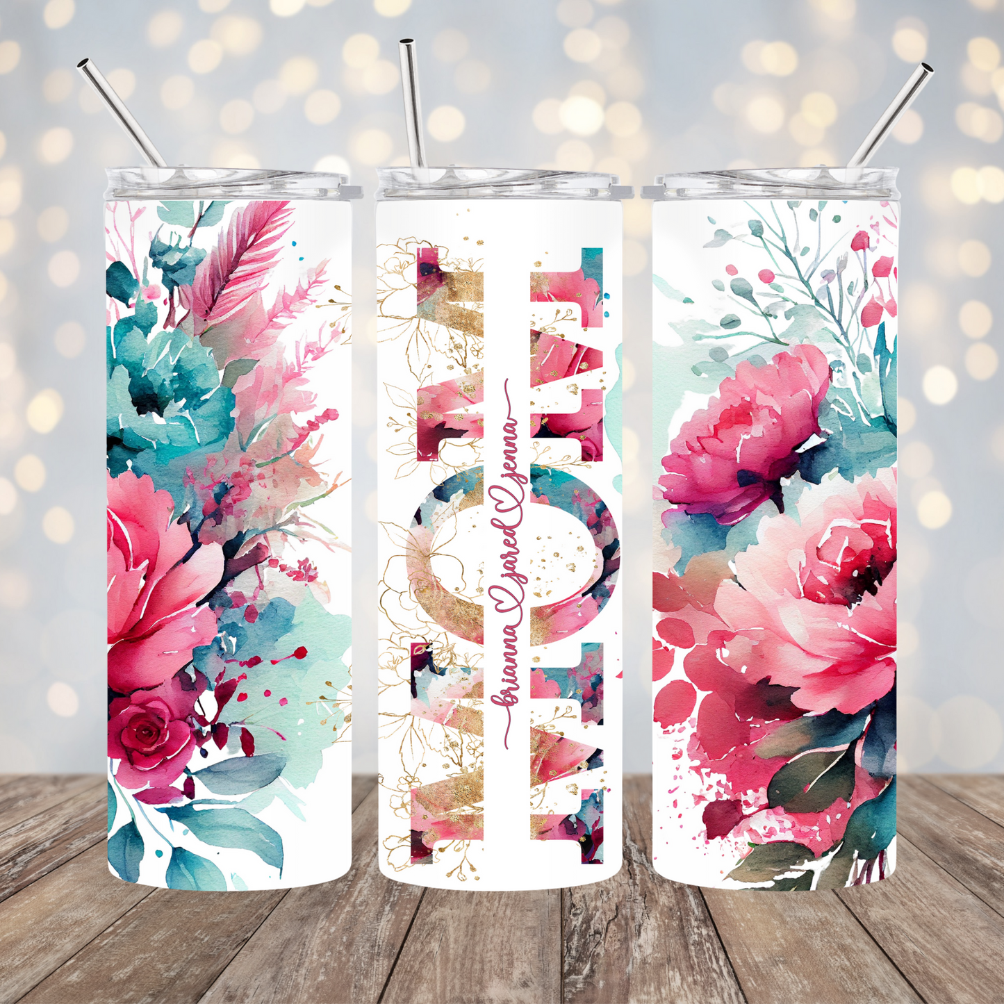 Custom Name MOM Pink Floral - 20ozTumbler
