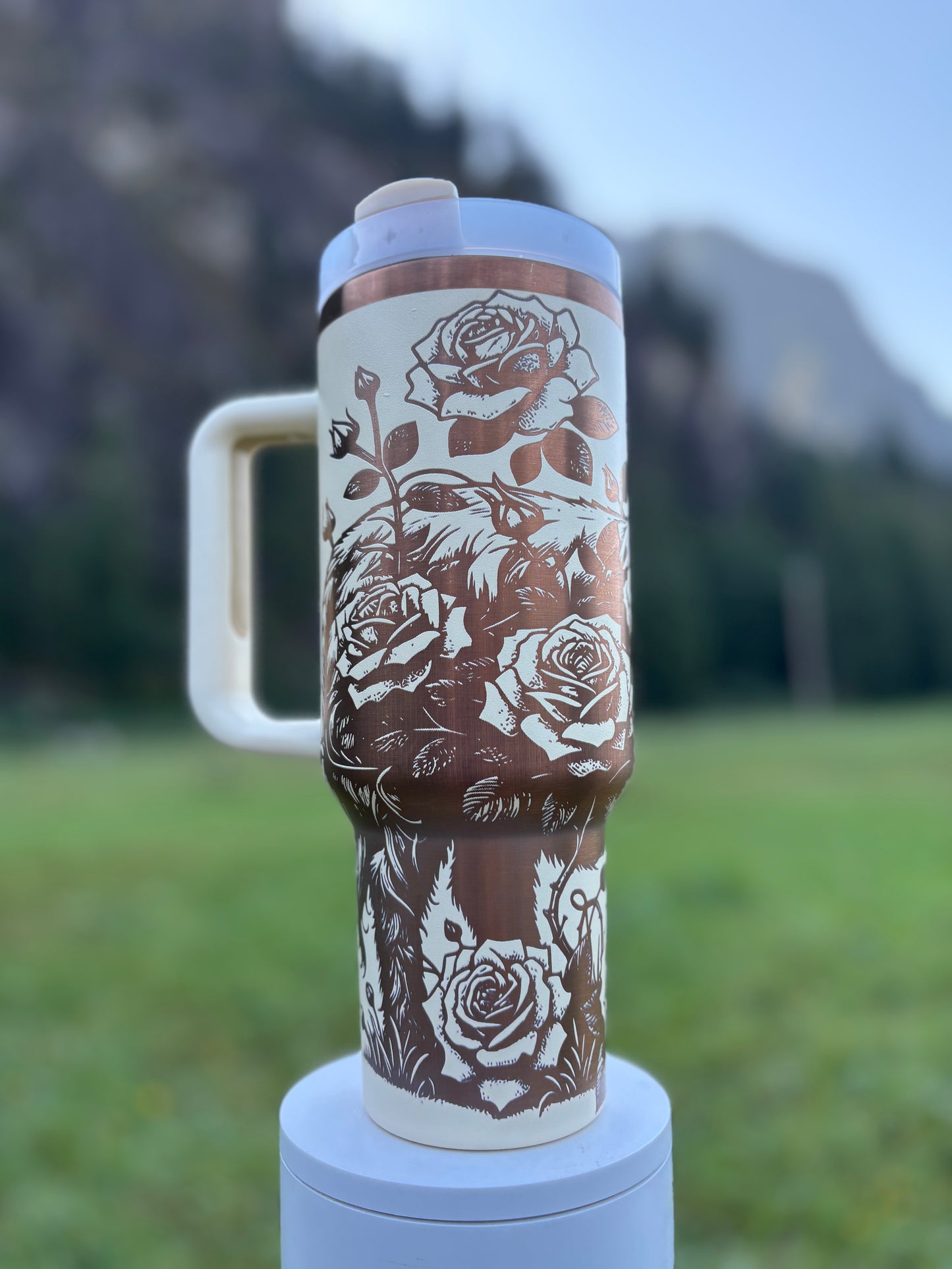 Highland Coo- 40oz white/copper laser engraved Tumbler