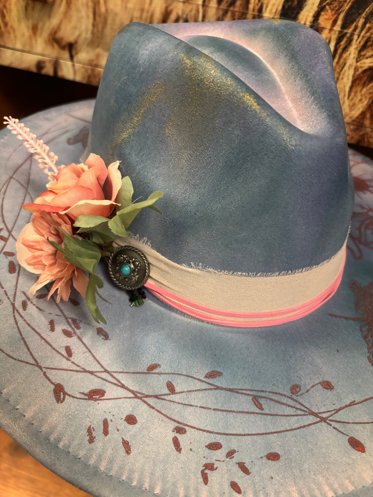 Cosmic Butterflies (water colour) - wide brim fedora hat