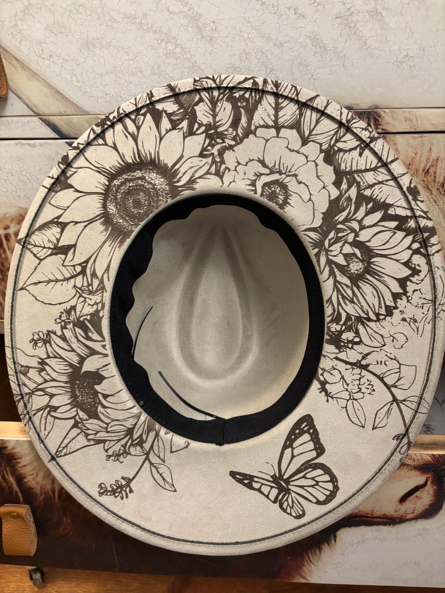 Floral Steed (stone) - wide brim fedora hat