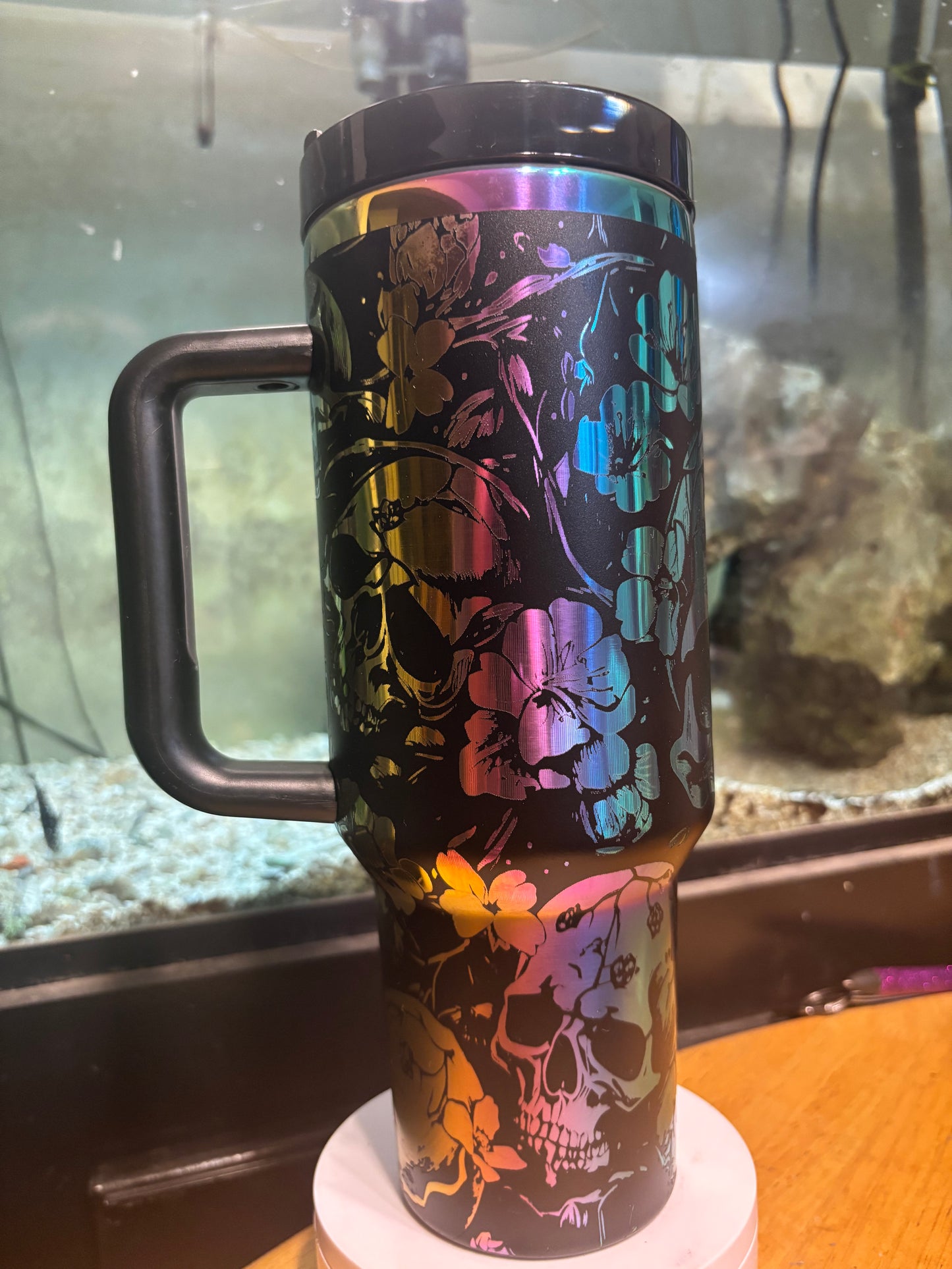 Skulls 2 - 40oz black/oil slick laser engraved Tumbler