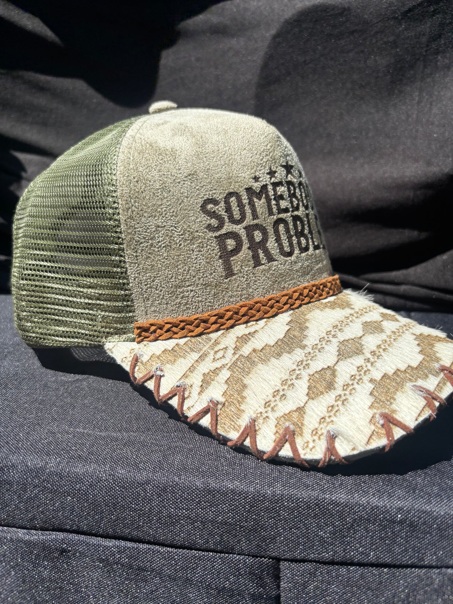 Somebody’s Problem - cowhide brim Suede Trucker Hat