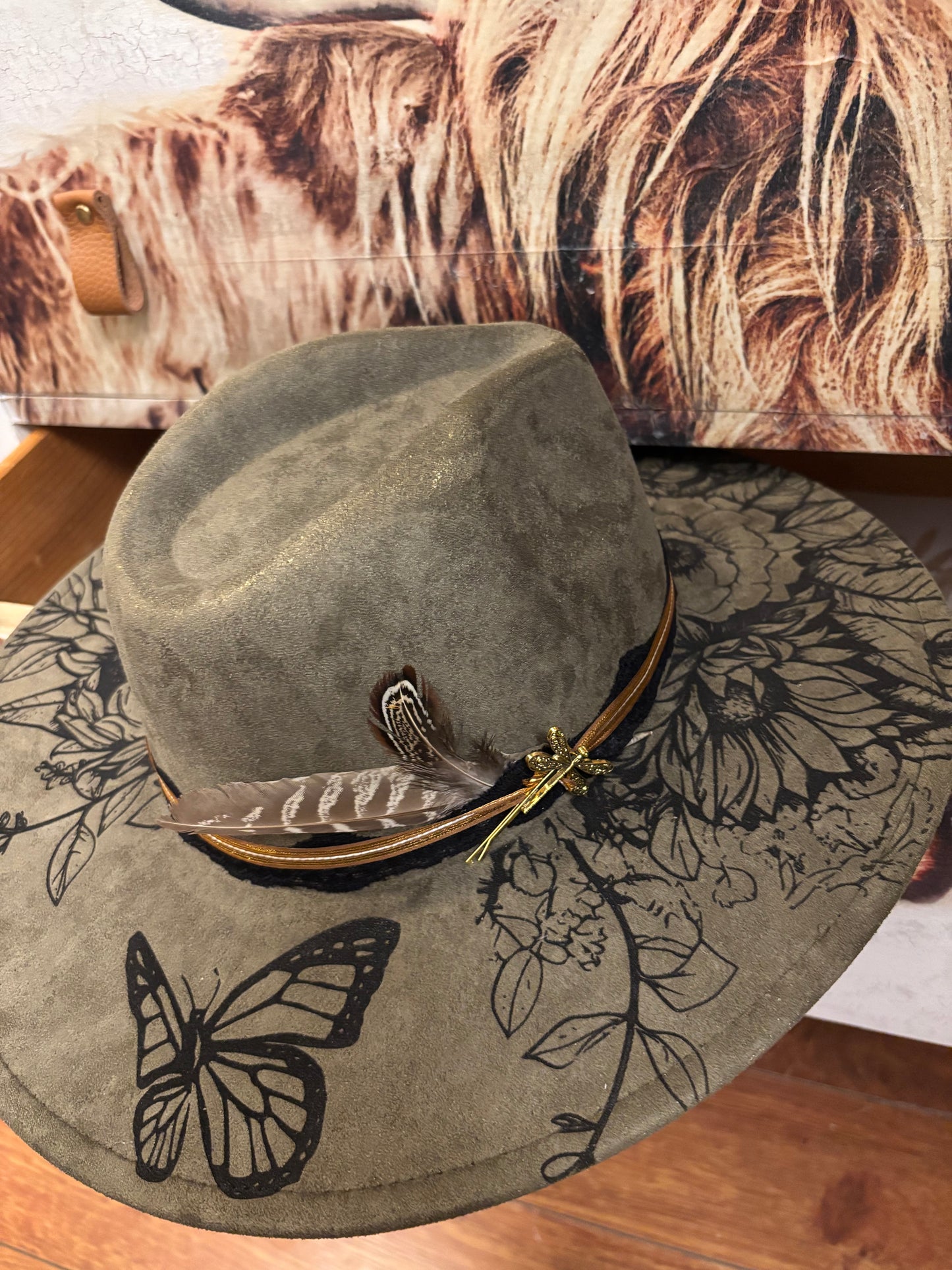 Compass Rose Dreamer (olive green)- wide brim fedora hat