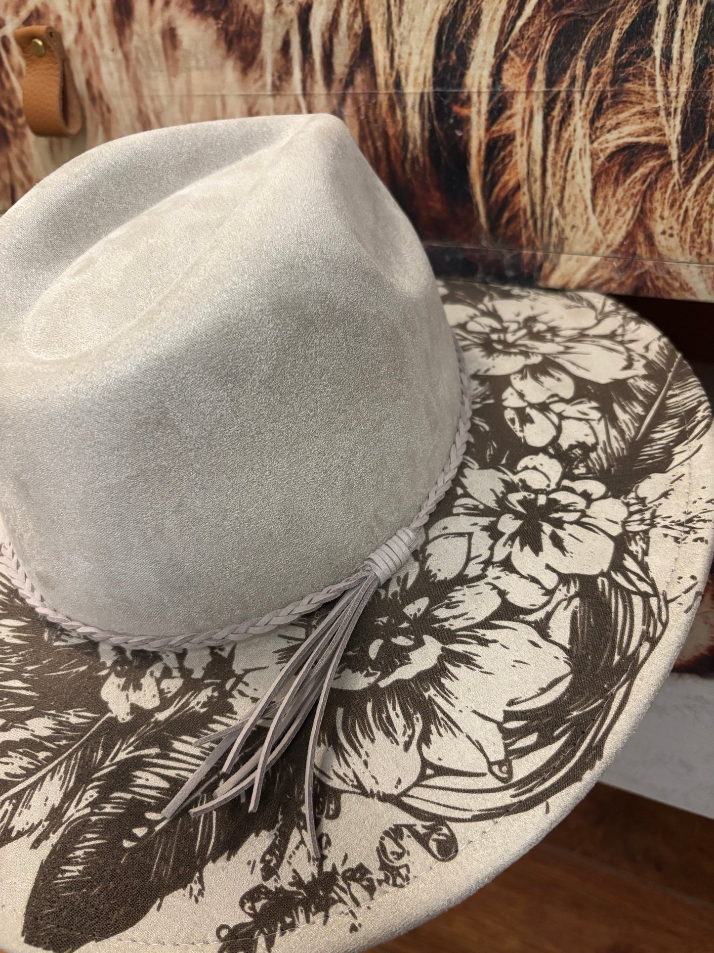 Floral Steed (stone) - wide brim fedora hat