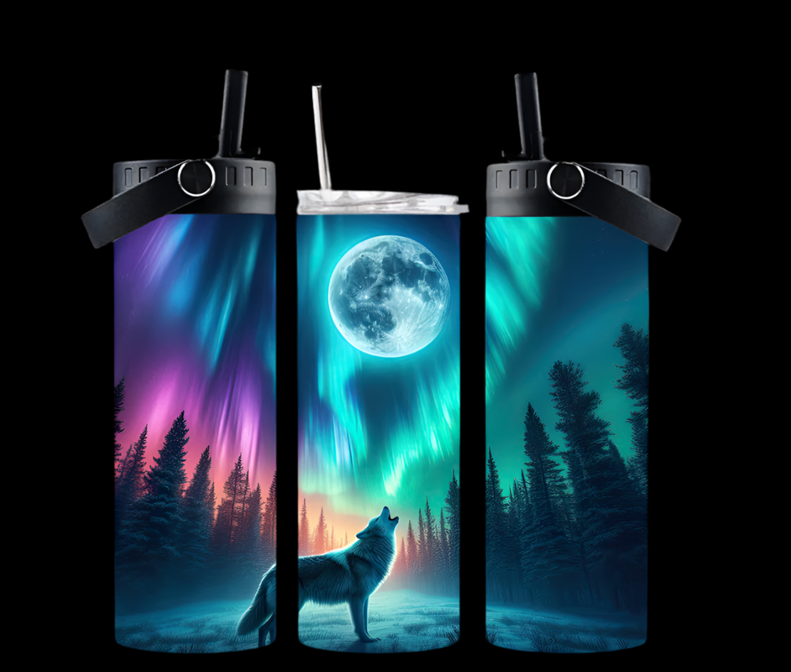 Wolf Northern Lights- 20oz Dual Lid Tumbler
