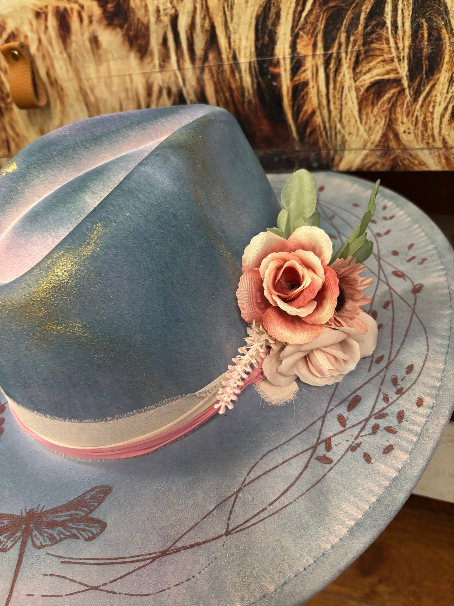 Cosmic Butterflies (water colour) - wide brim fedora hat