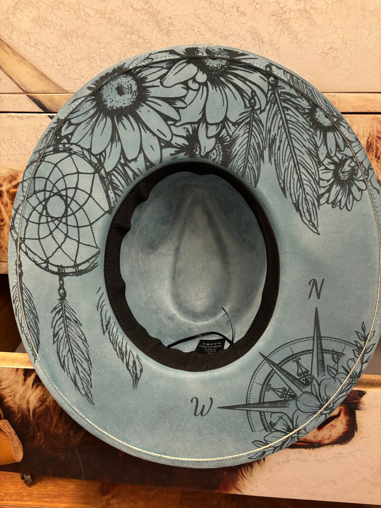 Compass Rose Dreamer (water colour) - wide brim fedora hat