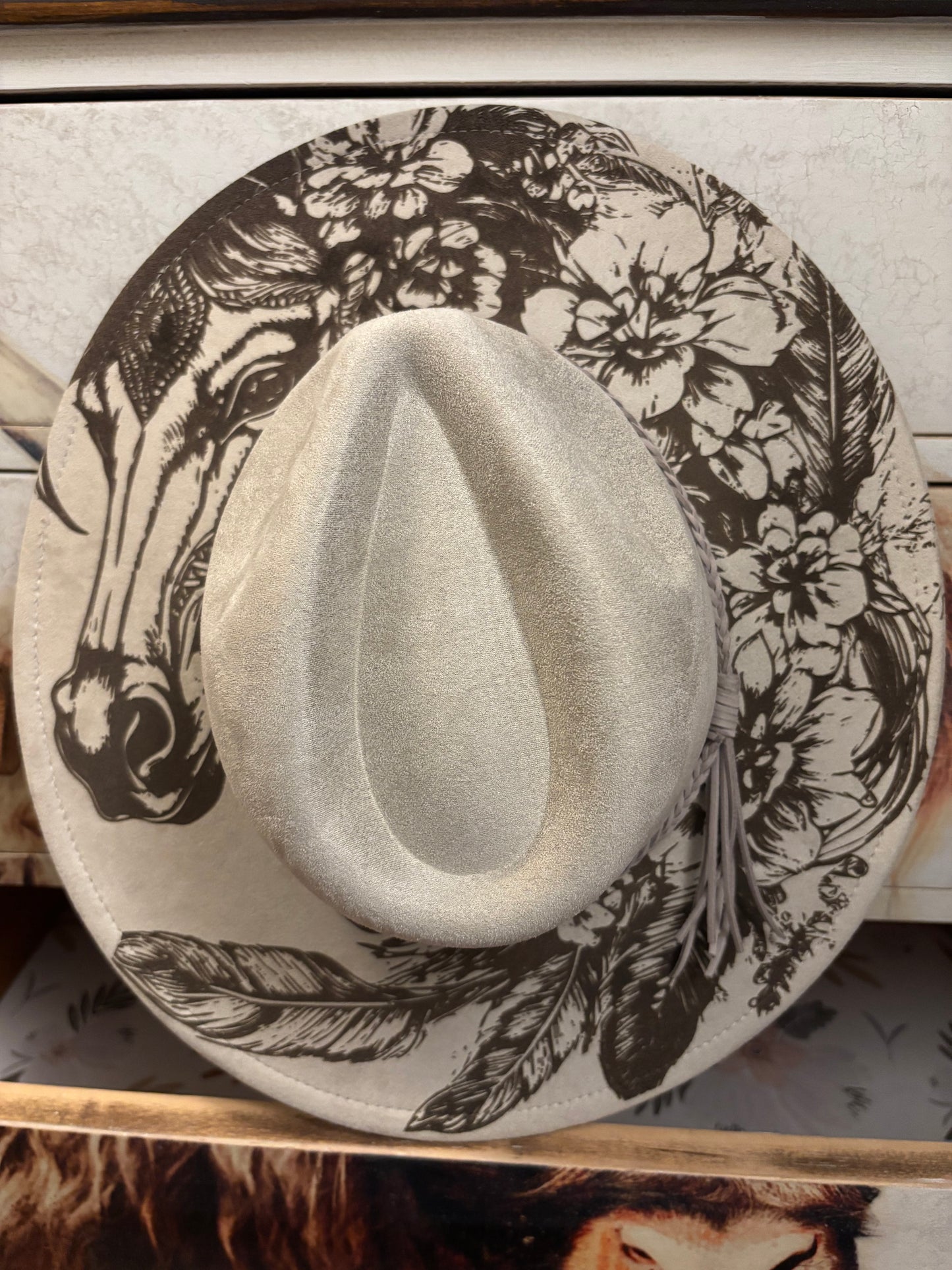 Floral Steed (stone) - wide brim fedora hat