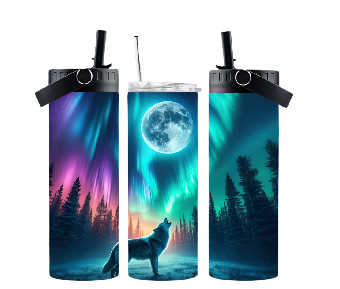 Wolf Northern Lights- 20oz Dual Lid Tumbler