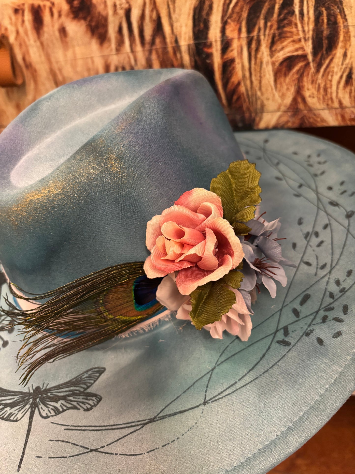 Compass Rose Dreamer (water colour) - wide brim fedora hat