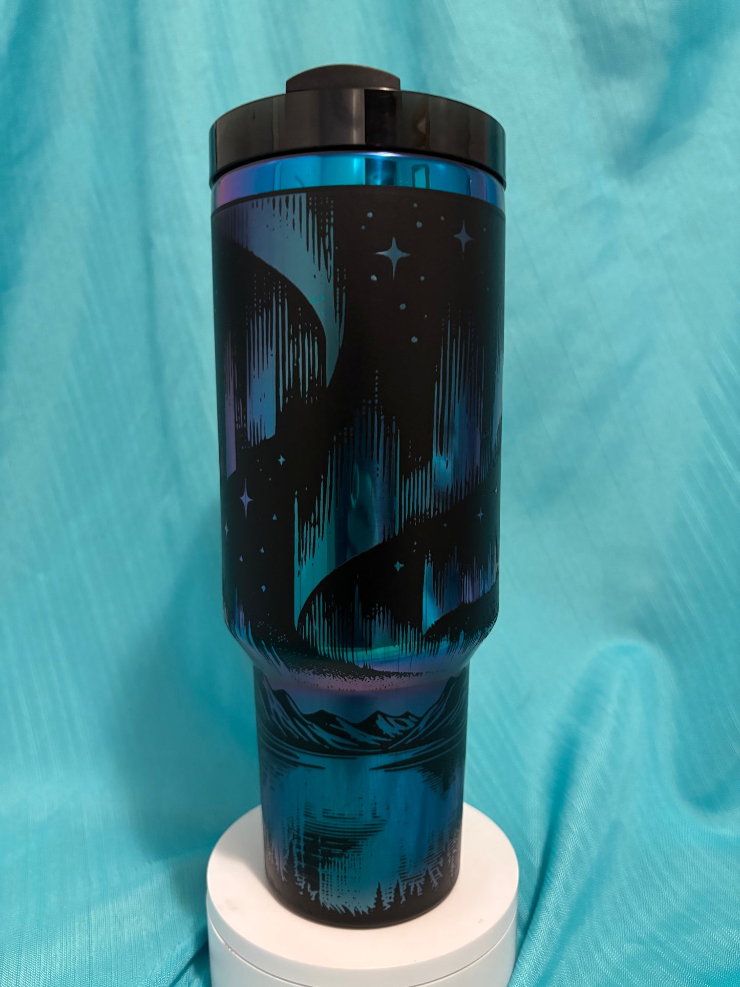 Northern Lights- 40oz black/oil slick laser engraved Tumbler