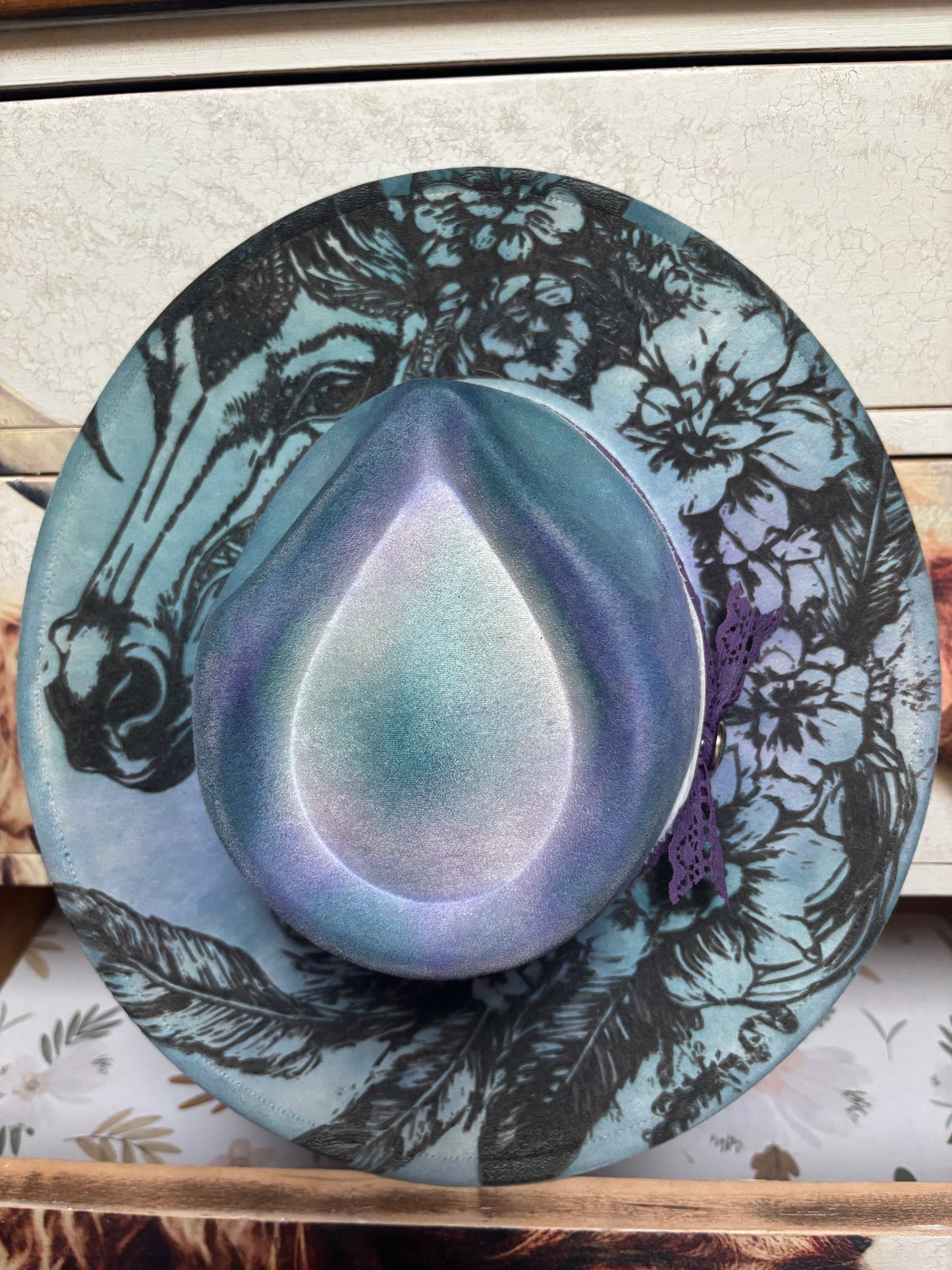 Mystic Steed (water colour) - wide brim fedora hat