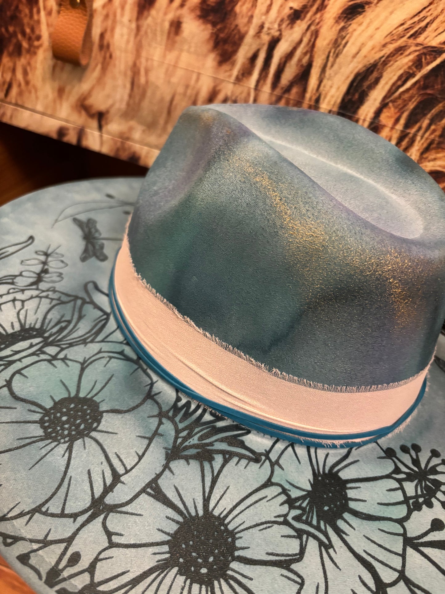 Compass Rose Dreamer (water colour) - wide brim fedora hat