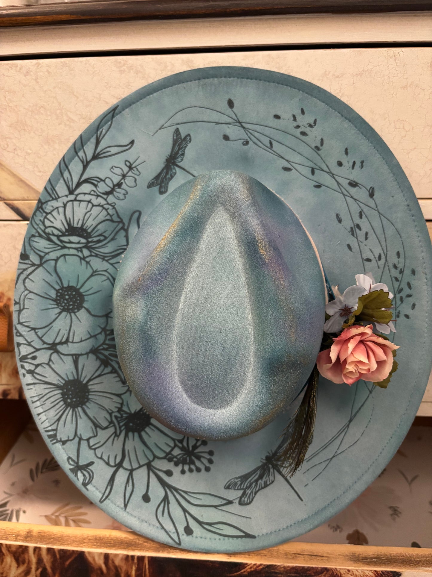 Compass Rose Dreamer (water colour) - wide brim fedora hat