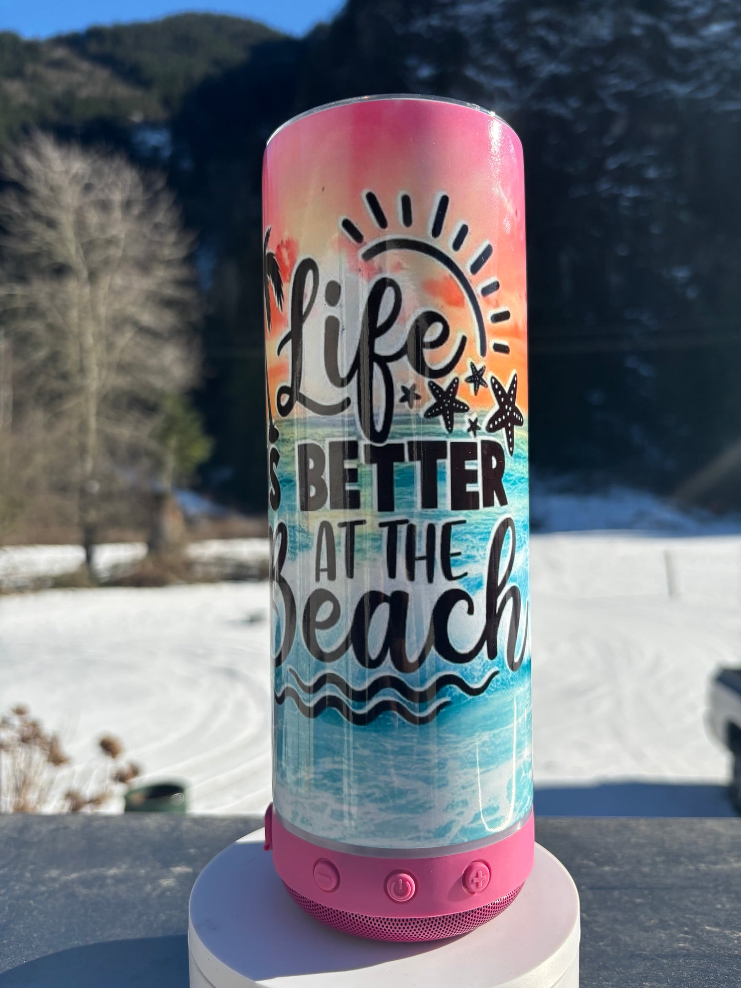 20oz Bluetooth Speaker Tumbler- Life is Better at the Beach