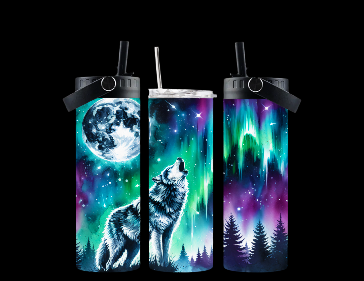 Wolf - Northern Lights - 20oz Dual Lid Tumbler