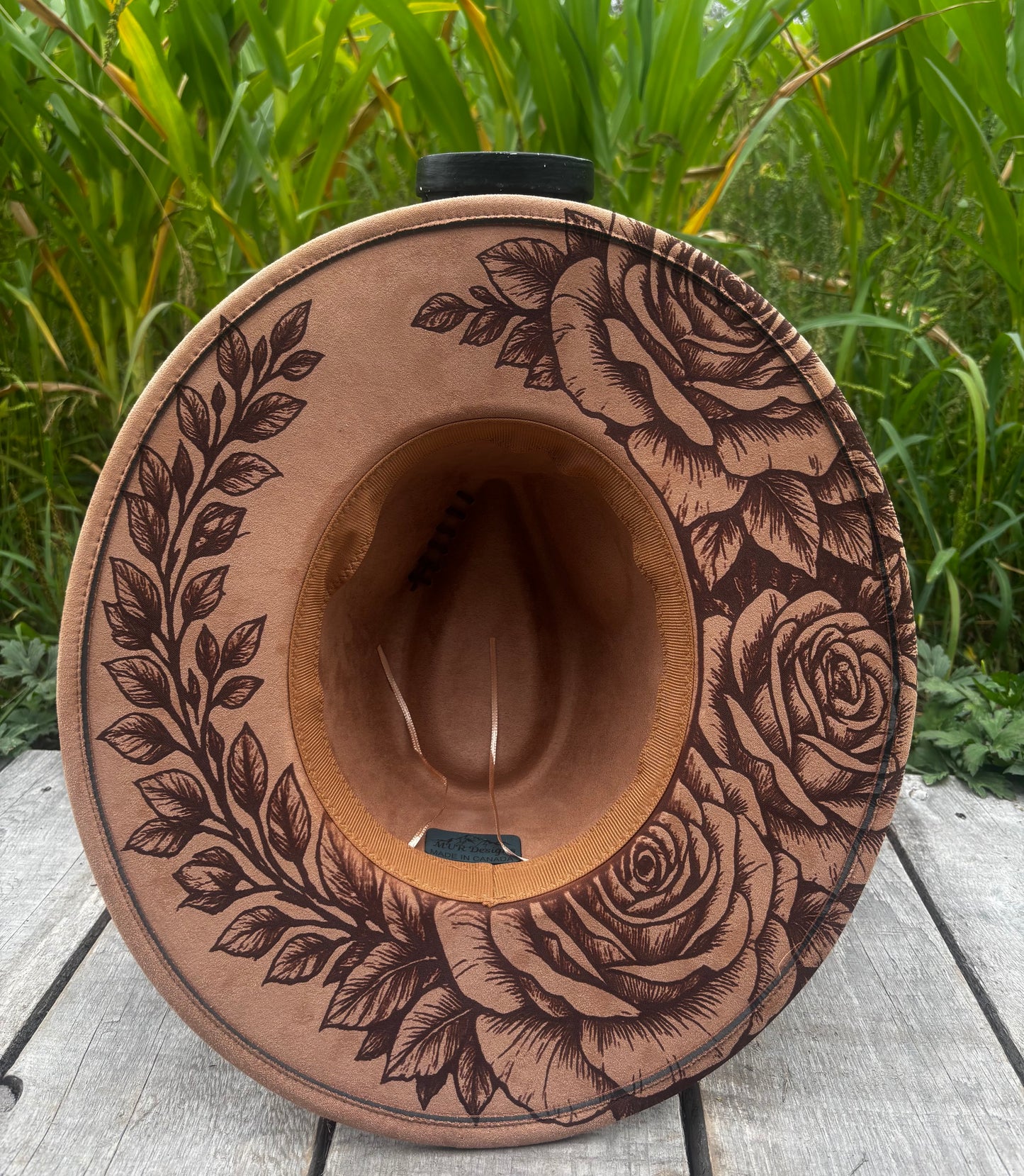 Floral Dream - hand burned wide brim fedora hat