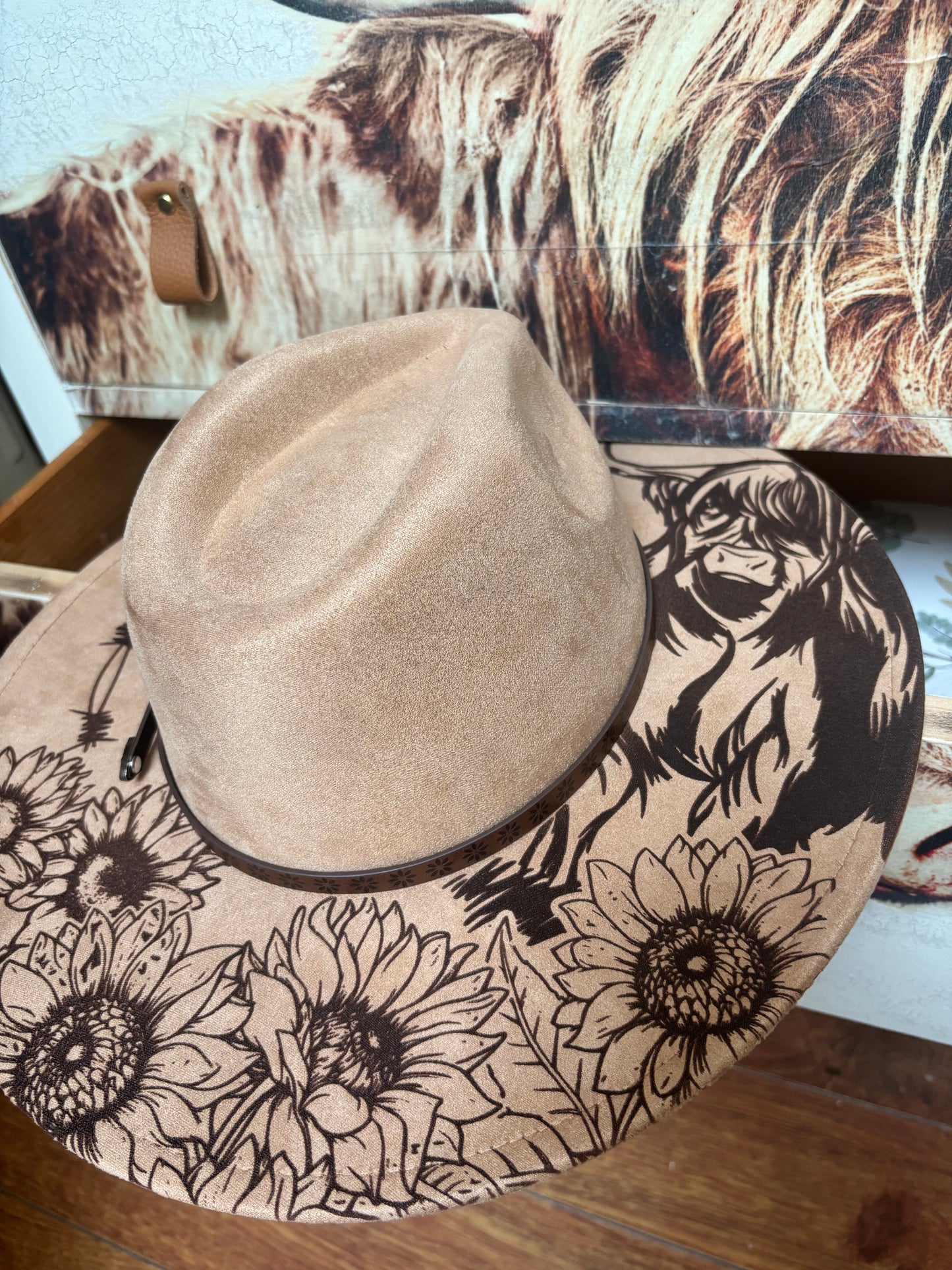 Highland Coo- wide brim fedora hat