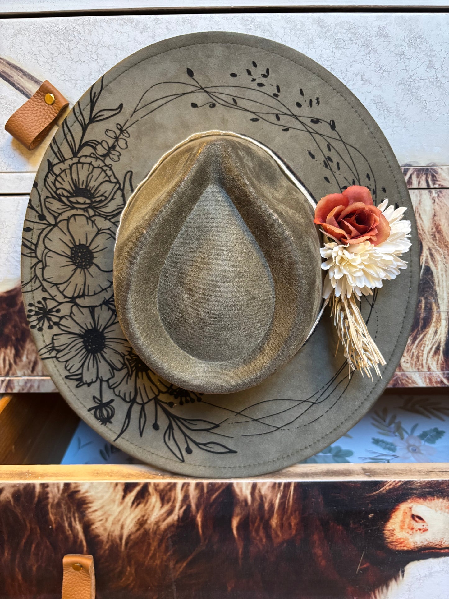 Wild Flowers & Wild Horses- wide brim fedora hat
