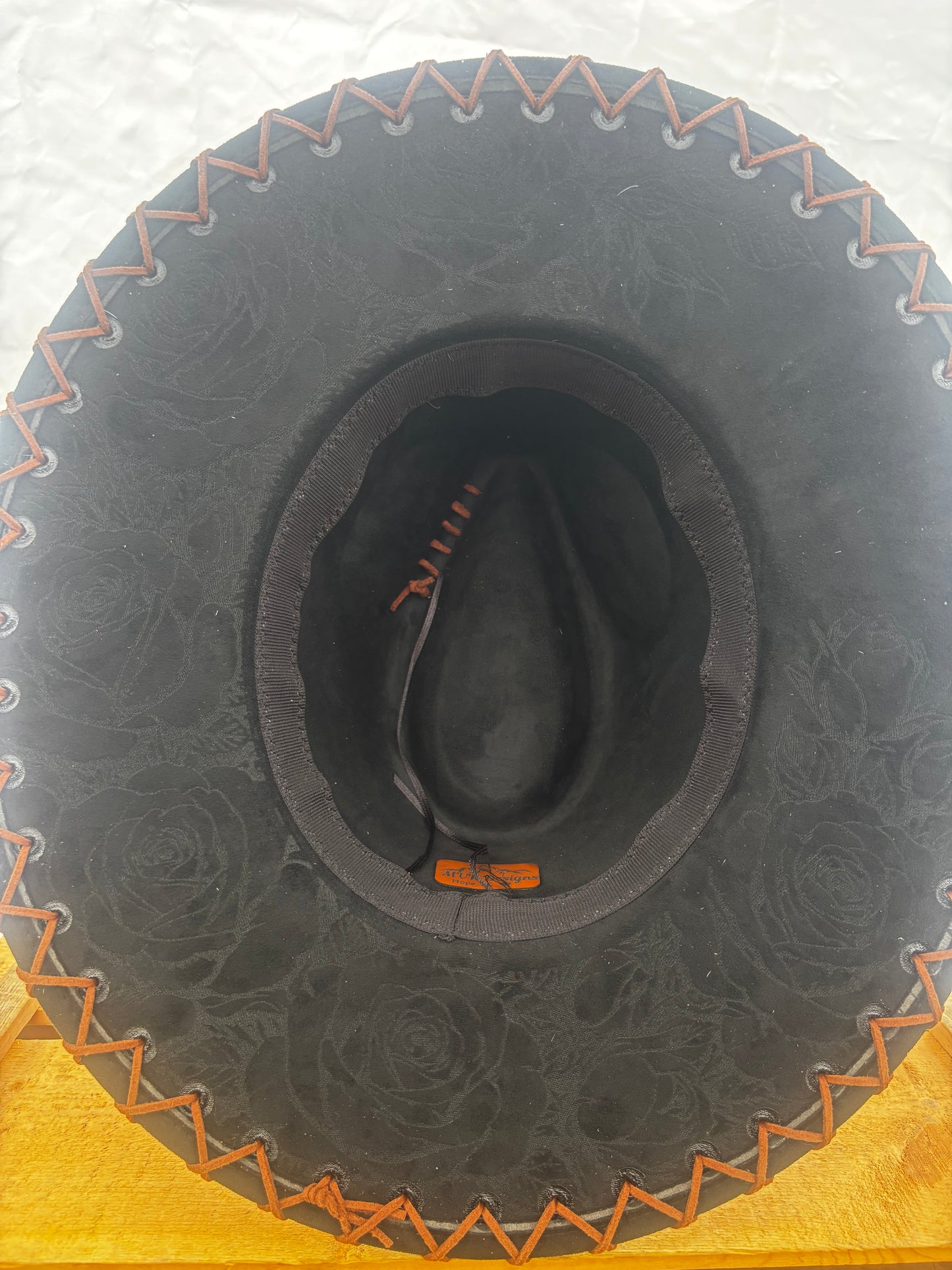 Wide Brim Fedora Hat - Aztec Longhorn Skull- Engraved Cowhide black rancher