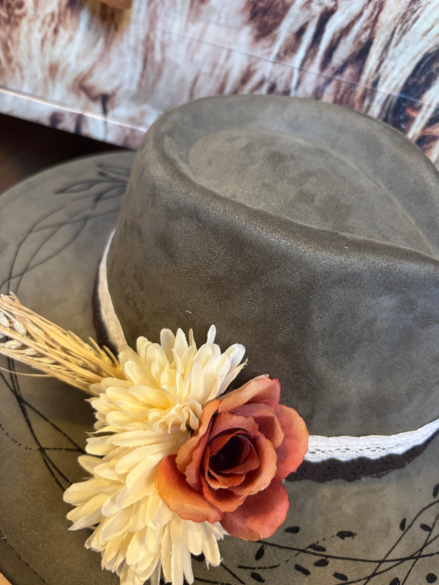 Wild Flowers & Wild Horses- wide brim fedora hat