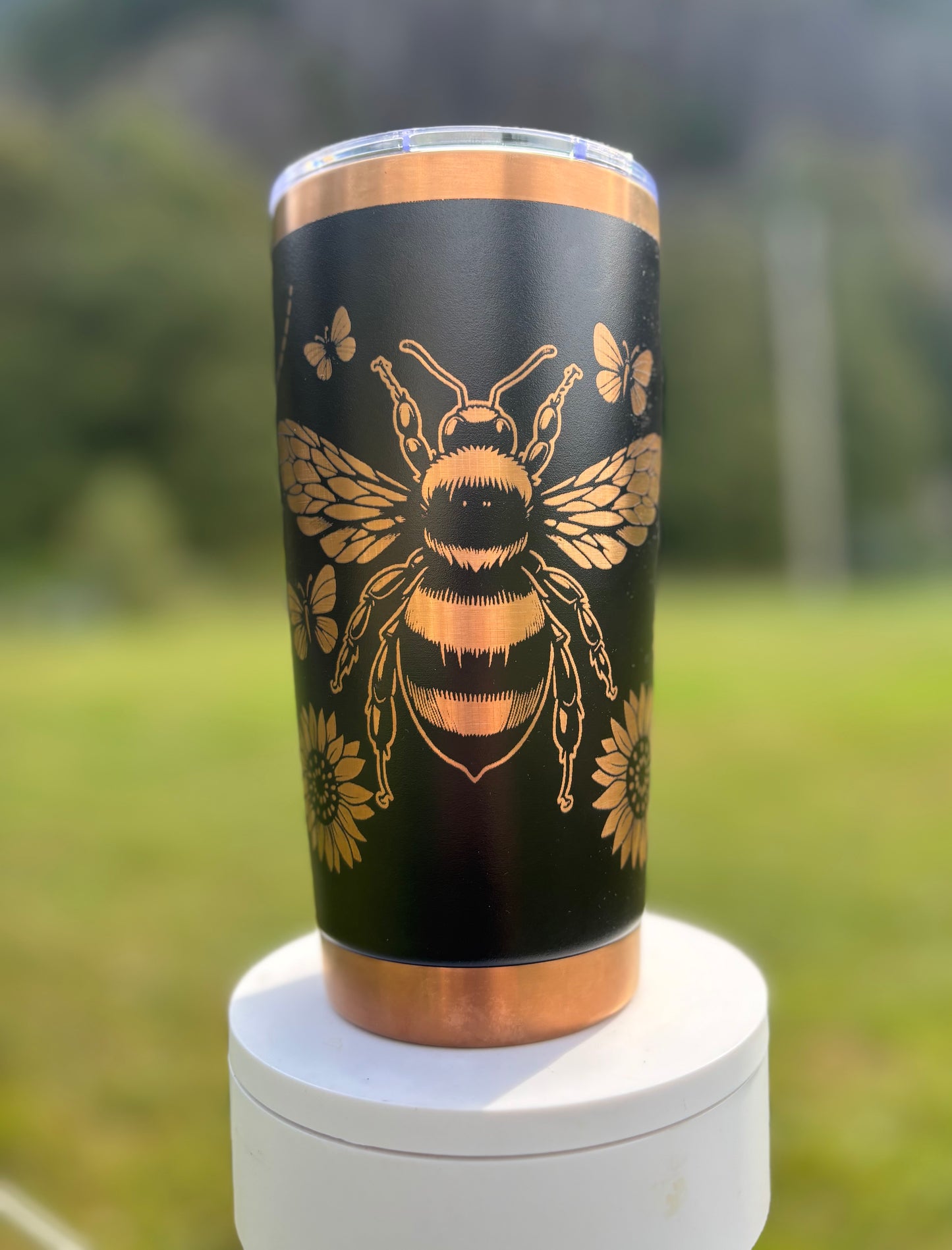 Bee Happy (black/copper)- 20oz Laser Engraved Tumbler