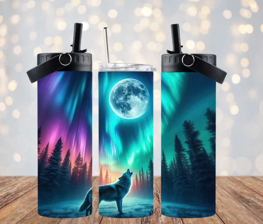 Wolf Northern Lights- 20oz Dual Lid Tumbler