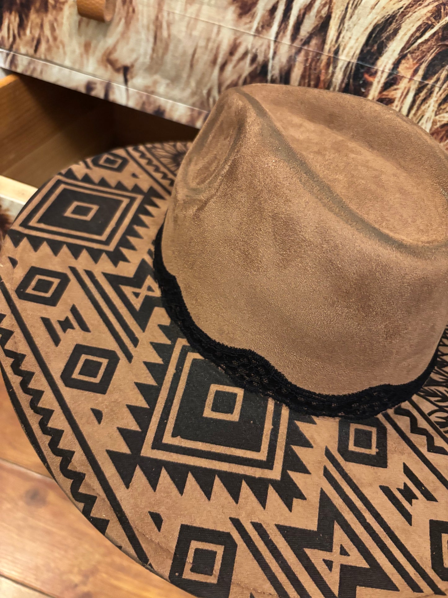 Aztec Highland Coos II- wide brim fedora hat
