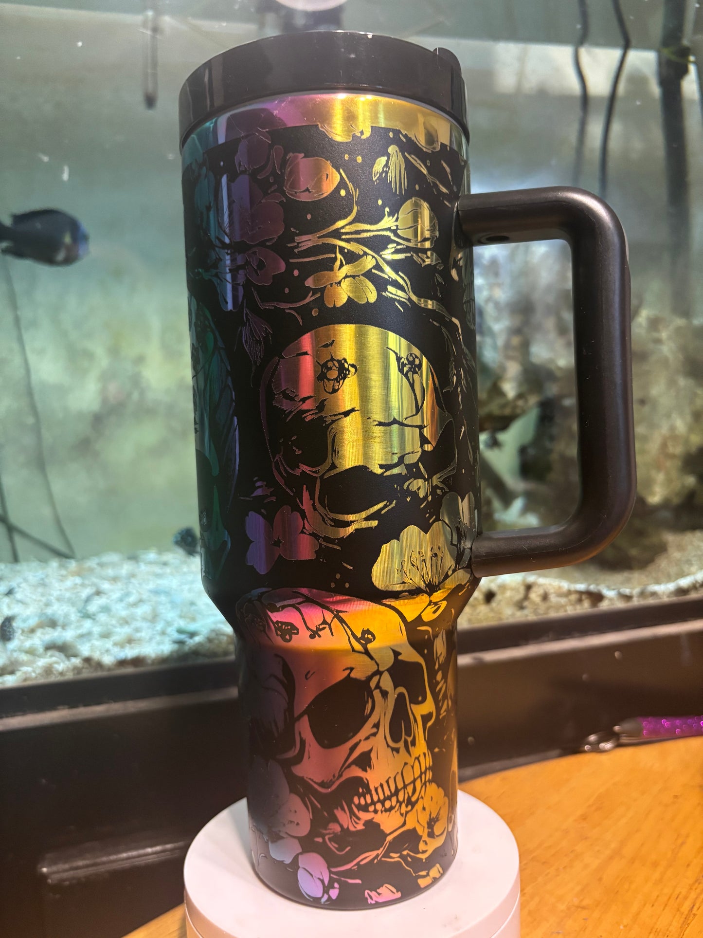 Skulls 2 - 40oz black/oil slick laser engraved Tumbler