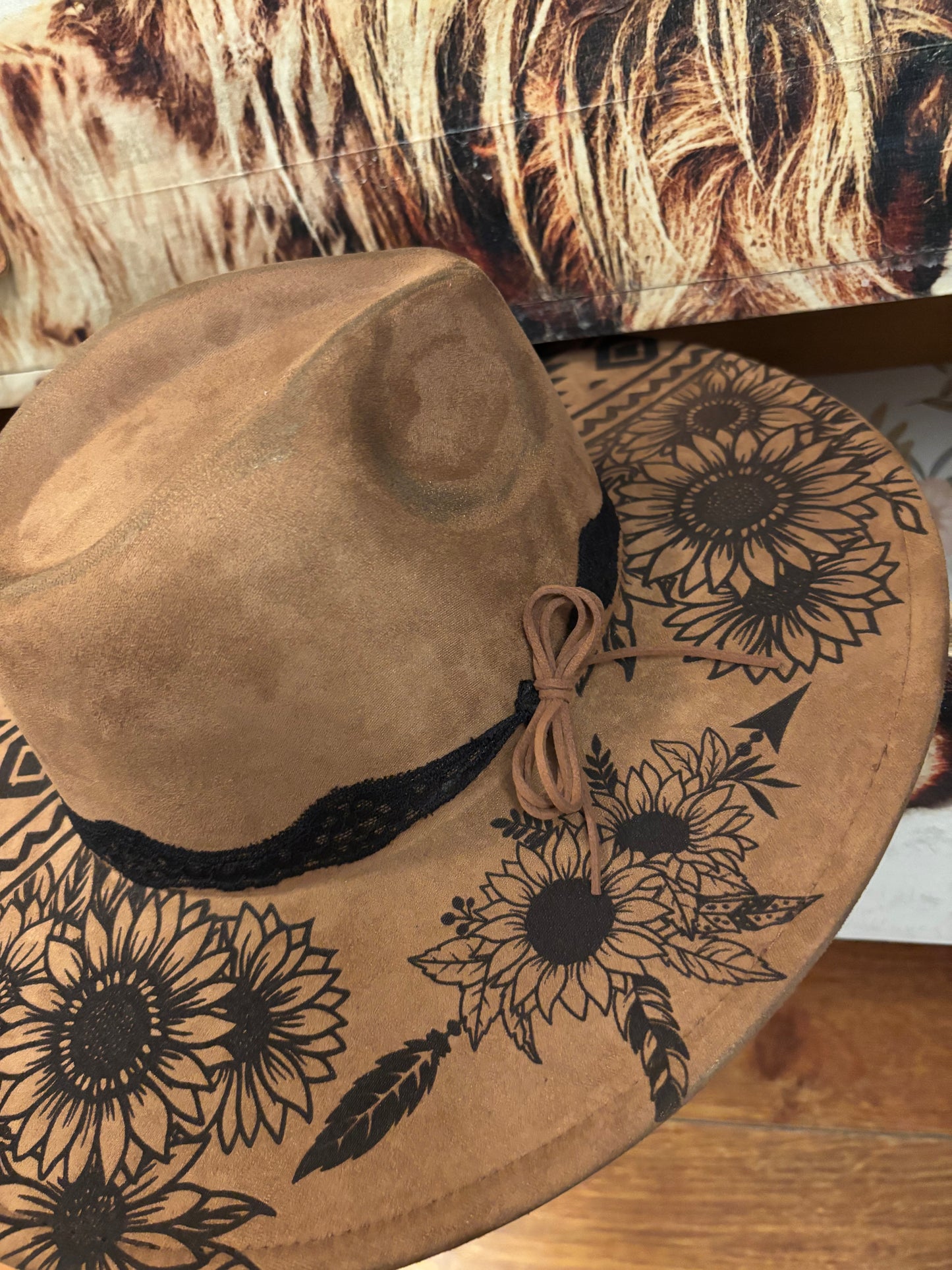 Aztec Highland Coos II- wide brim fedora hat
