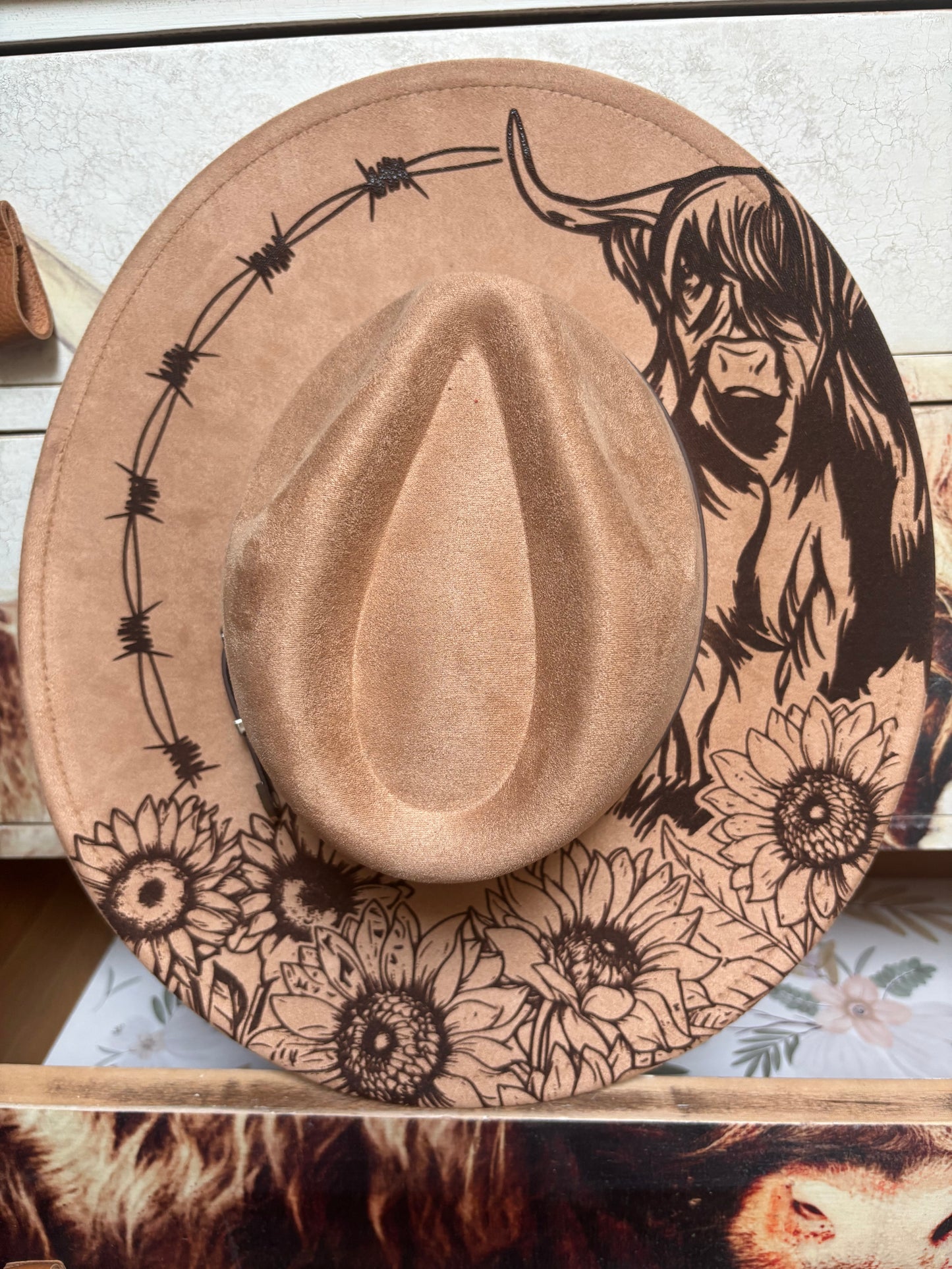 Highland Coo- wide brim fedora hat