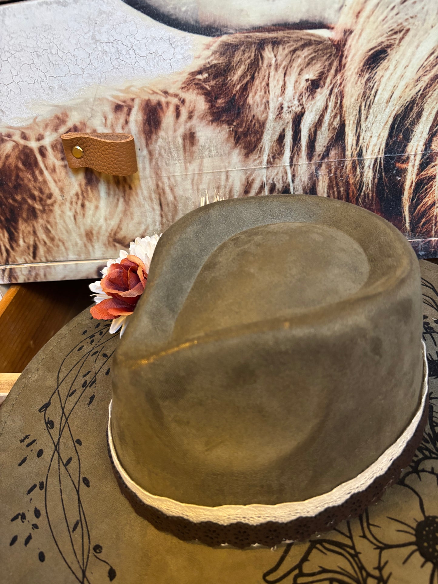 Wild Flowers & Wild Horses- wide brim fedora hat