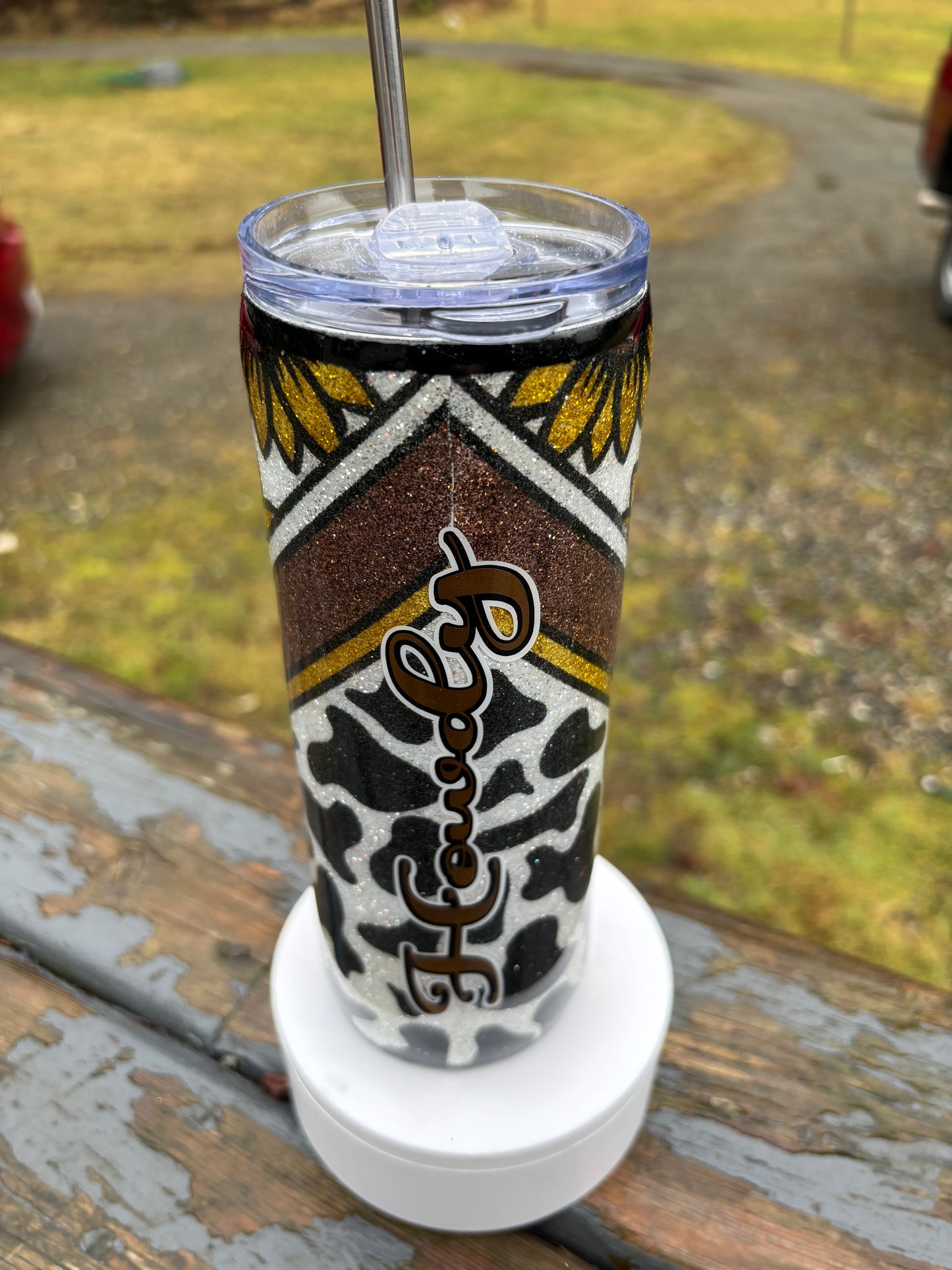 20oz Epoxy Glitter Tumbler- Howdy Sunflowes