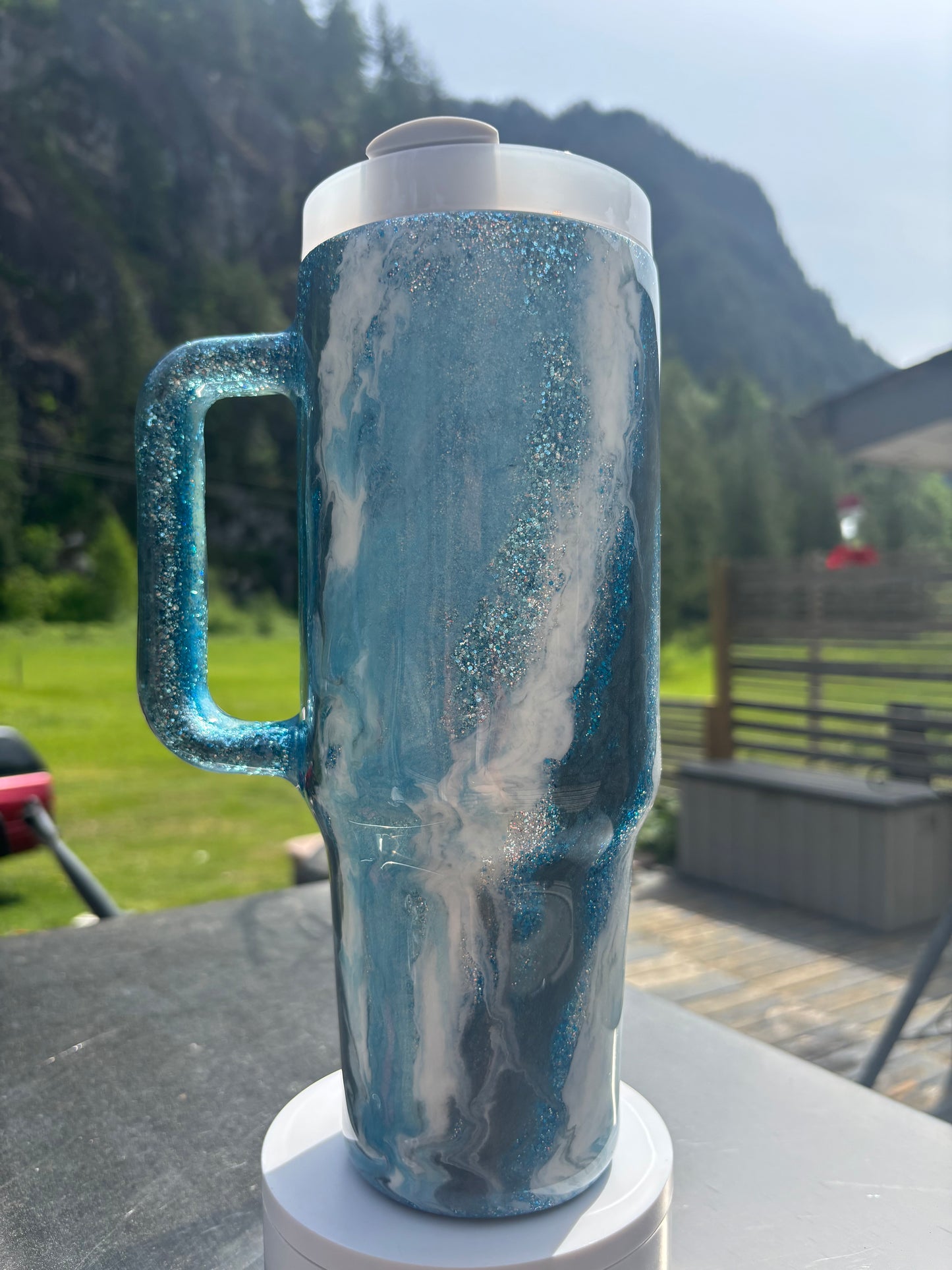 40oz Epoxy Glitter Tumbler- Blue Galaxy