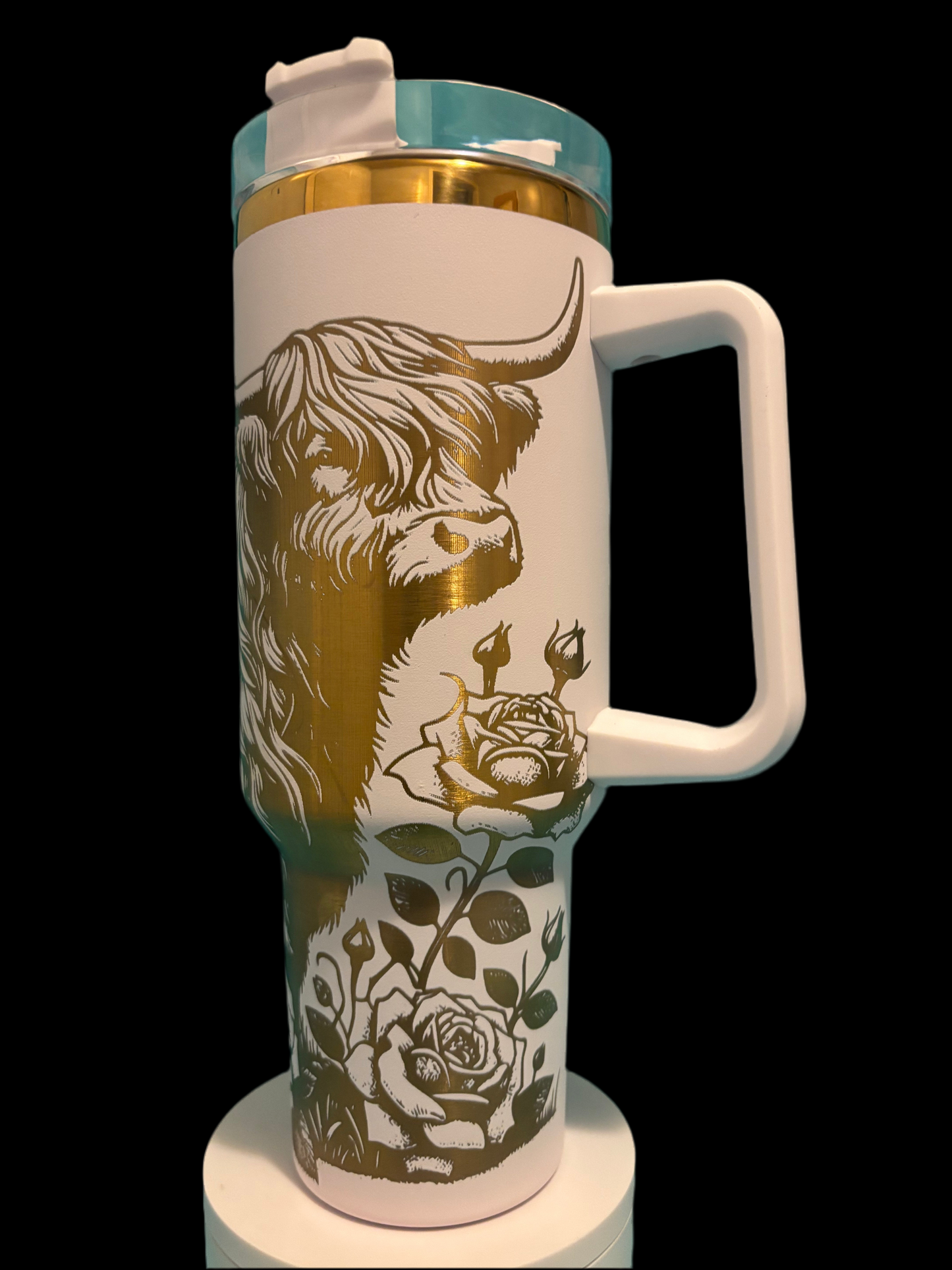 Highland Cow- 40oz white/gold laser engraved Tumbler