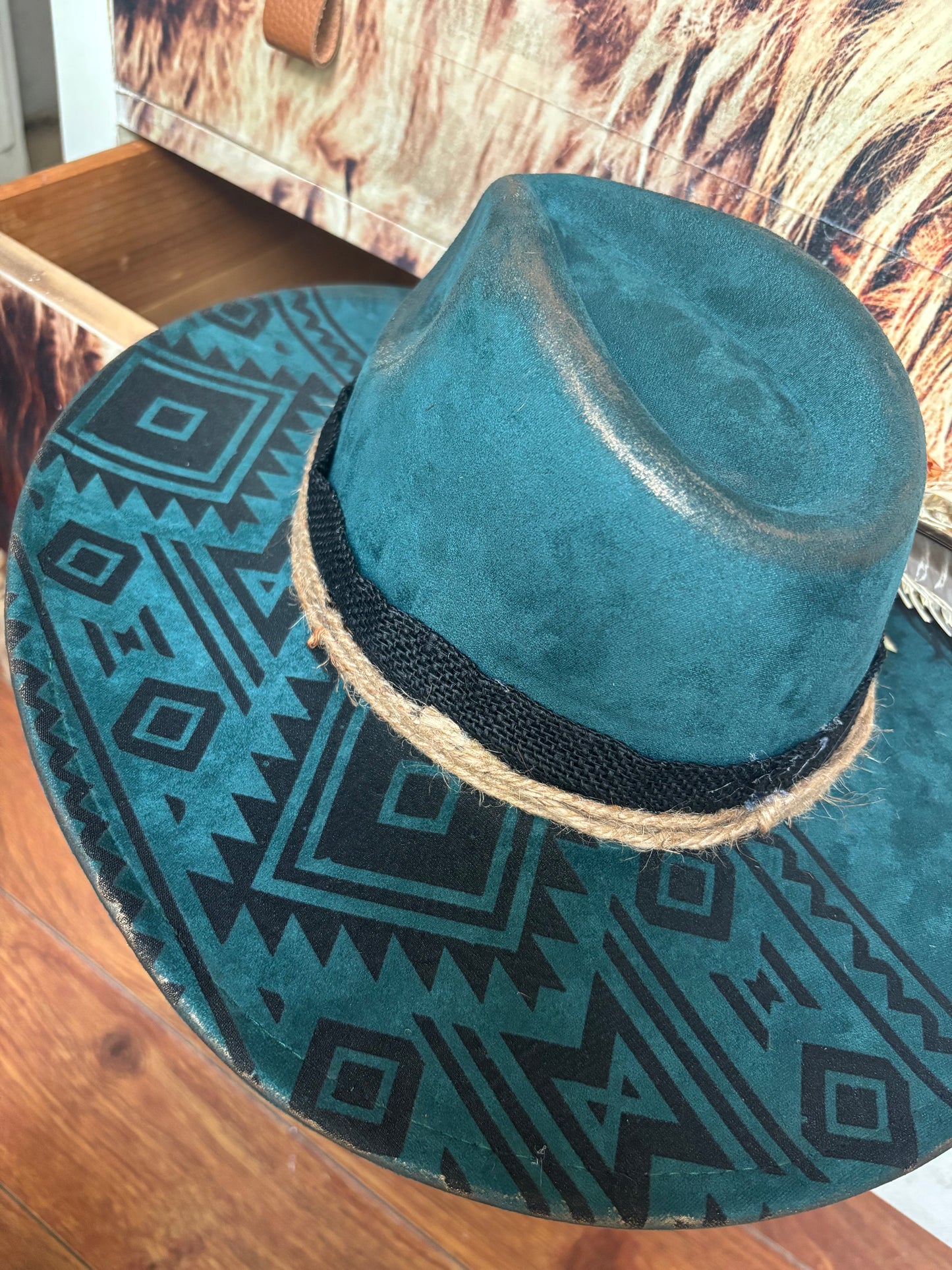 Aztec Longhorn Skull - wide brim fedora hat