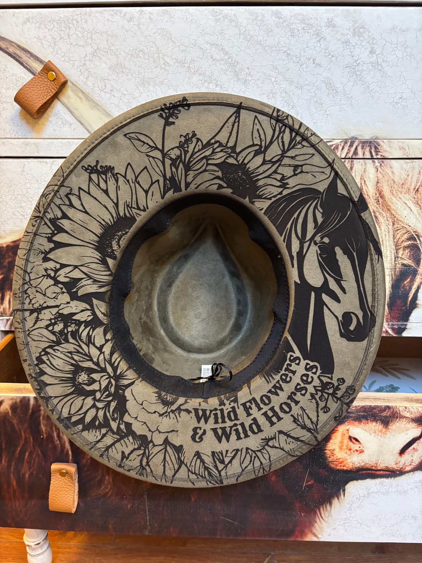 Wild Flowers & Wild Horses- wide brim fedora hat