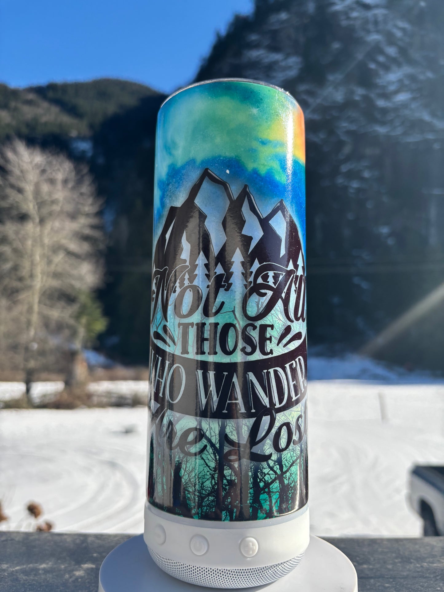 20oz Bluetooth Speaker Tumbler- Not all who Wander are Lost