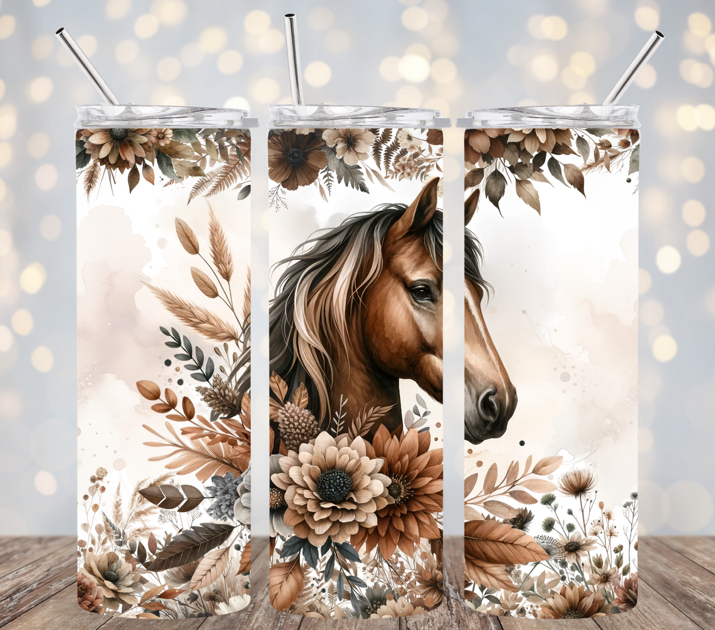 Horse and floral brown - 20ozTumbler
