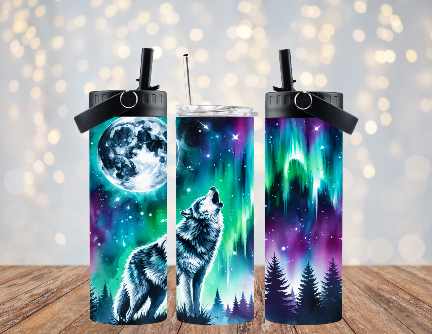 Wolf - Northern Lights - 20oz Dual Lid Tumbler