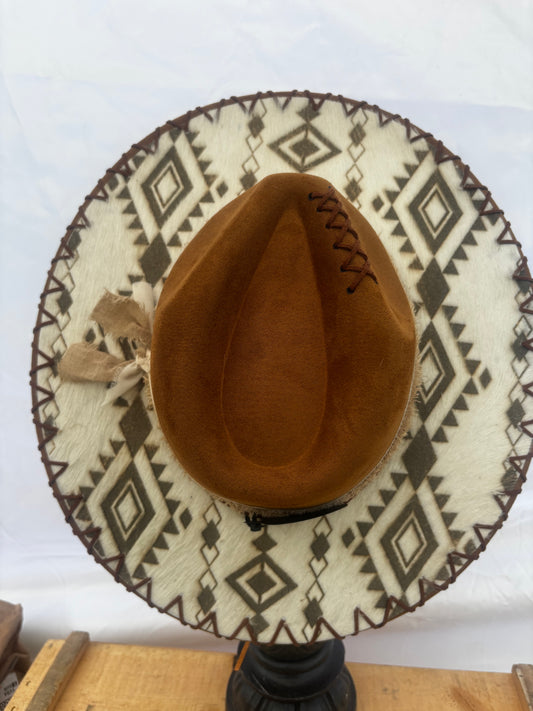 Wide Brim Fedora Hat - Blame it all on my Roots-  Engraved Cowhide