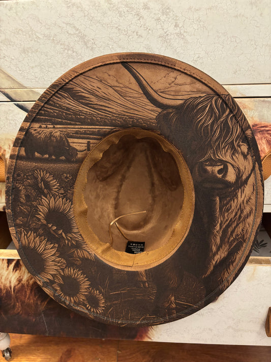 Aztec Highland Coos II- wide brim fedora hat