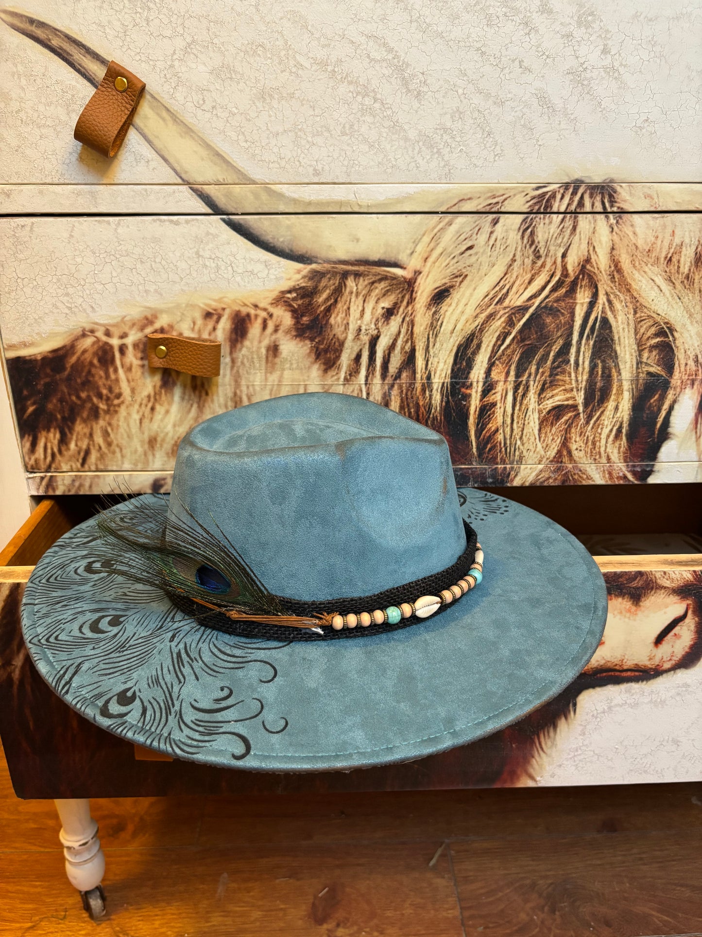 Peacock Mandala - wide brim fedora hat