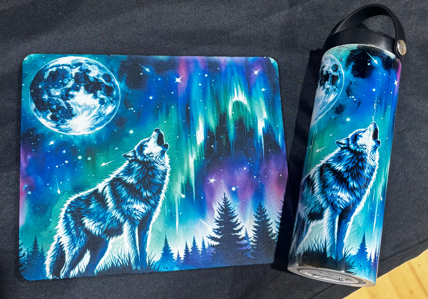Tumbler and Mouse Pad Set- Howling Wolf